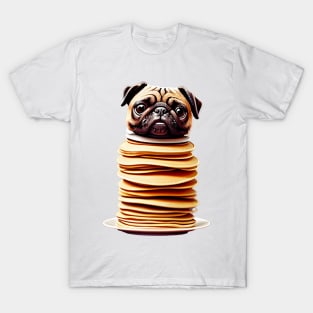 Cute Pug on Pancakes - Adorable Pug Head on Stack of Pancakes T-Shirt T-Shirt